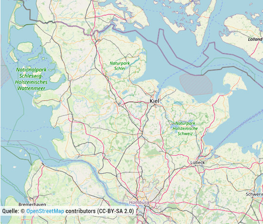 Karte von Open Street Maps - Einsatzgebiet von BeWaTech aus Brüsewitz bei Schwerin in Schleswig-Holstein - Abriss / Abbruch, Rückbau / Demontage & Schadstoffsanierung